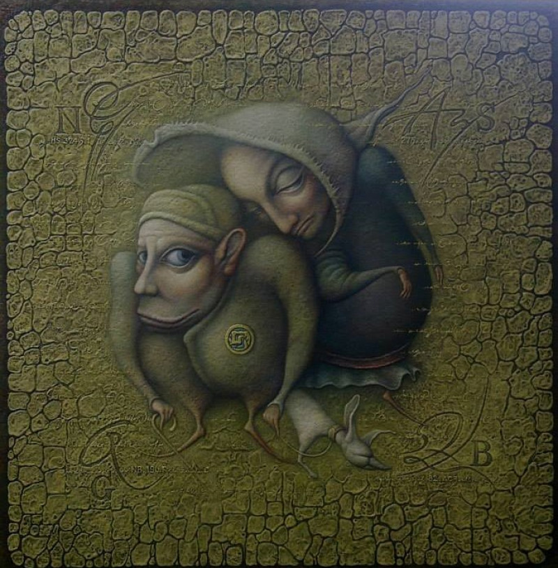 painting Двое и белая собачка
