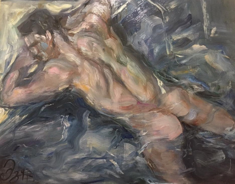 painting Мужчина в бассейне