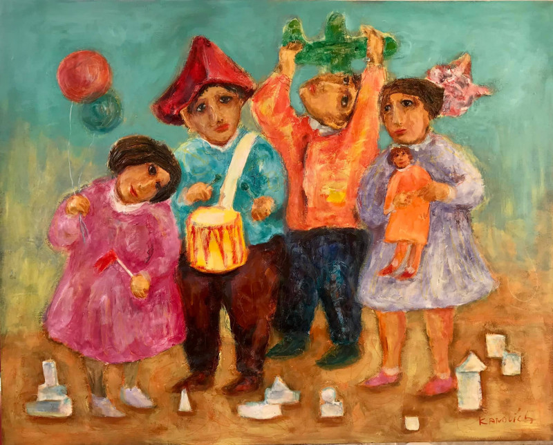 painting Дети, игрушки, утро
