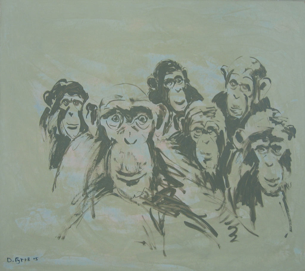 painting Шесть шимпанзе