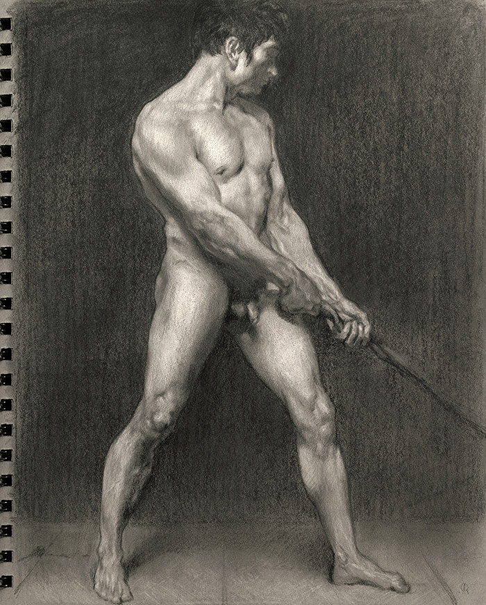 painting Тональный этюд на картину Неизвестного художника (возможно, Теодора Жерико): Обнаженный мужчина